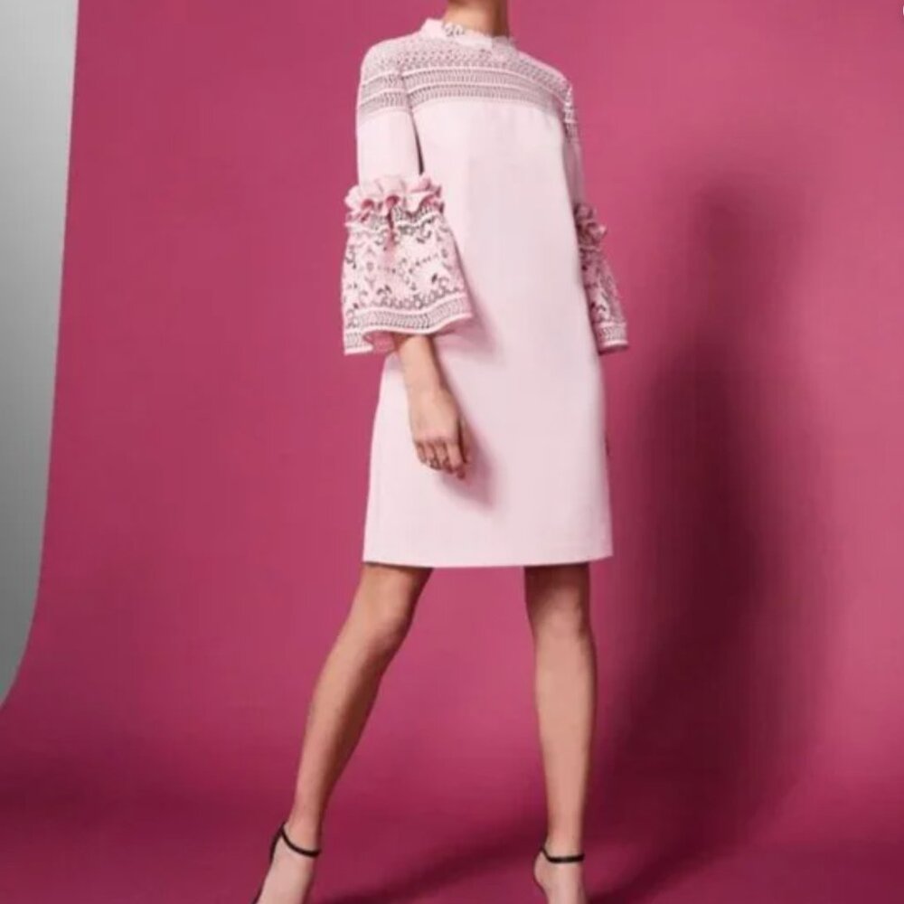 Ted Baker Lucila Lace Bell Sleeved  Dress Pink Cocktail Dress